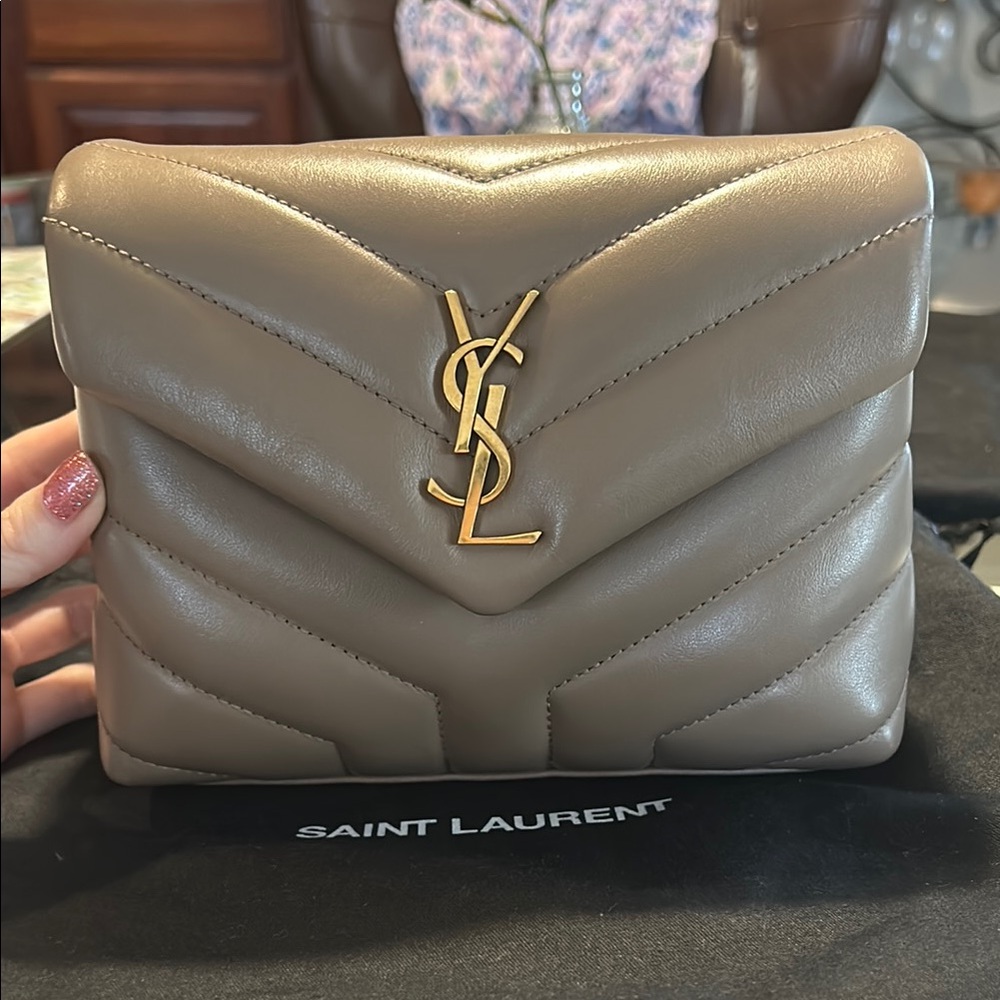 Saint Laurent Taupe Quilted Leather Bag